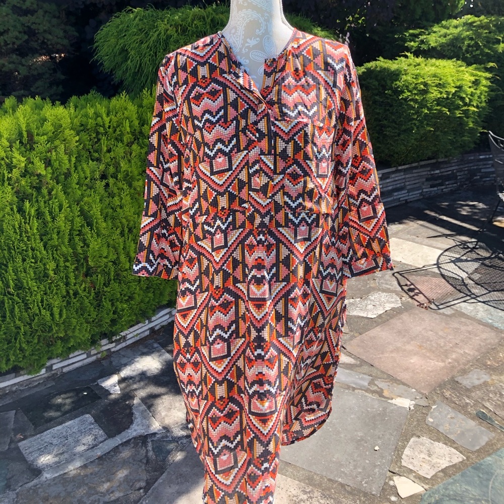 Geometric Print 3/4 Sleeve Shift Dress